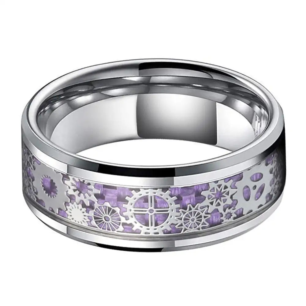 Stainless Steel Purple Gear Patch Ring For Men - Lootquake