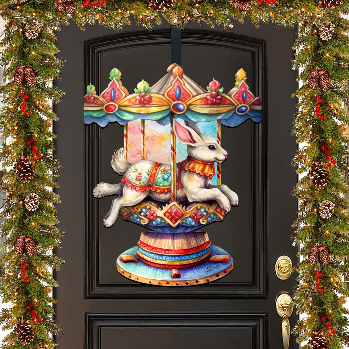 Carousel Bunny Holiday Door Decor by G. Debrekht - Christmas Decor - 8611084H
