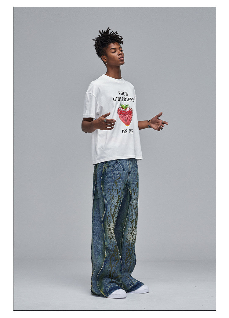 American Street Dirtyfit Heavy Industry Washed Distressed Wide Leg Jeans Design Sense - Lootquake