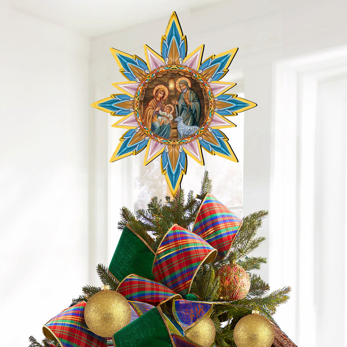 Orthodox Nativity Star Tree Topper Wooden Decor by G. Debrekht - Nativity Holiday Decor - 89504