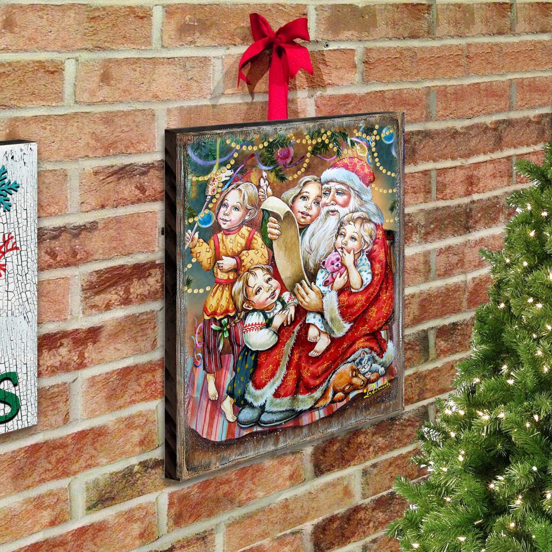 Lista de deseos: Arte mural de madera de Papá Noel de G. DeBrekht - Decoración navideña de muñeco de nieve de Papá Noel - 81291311B