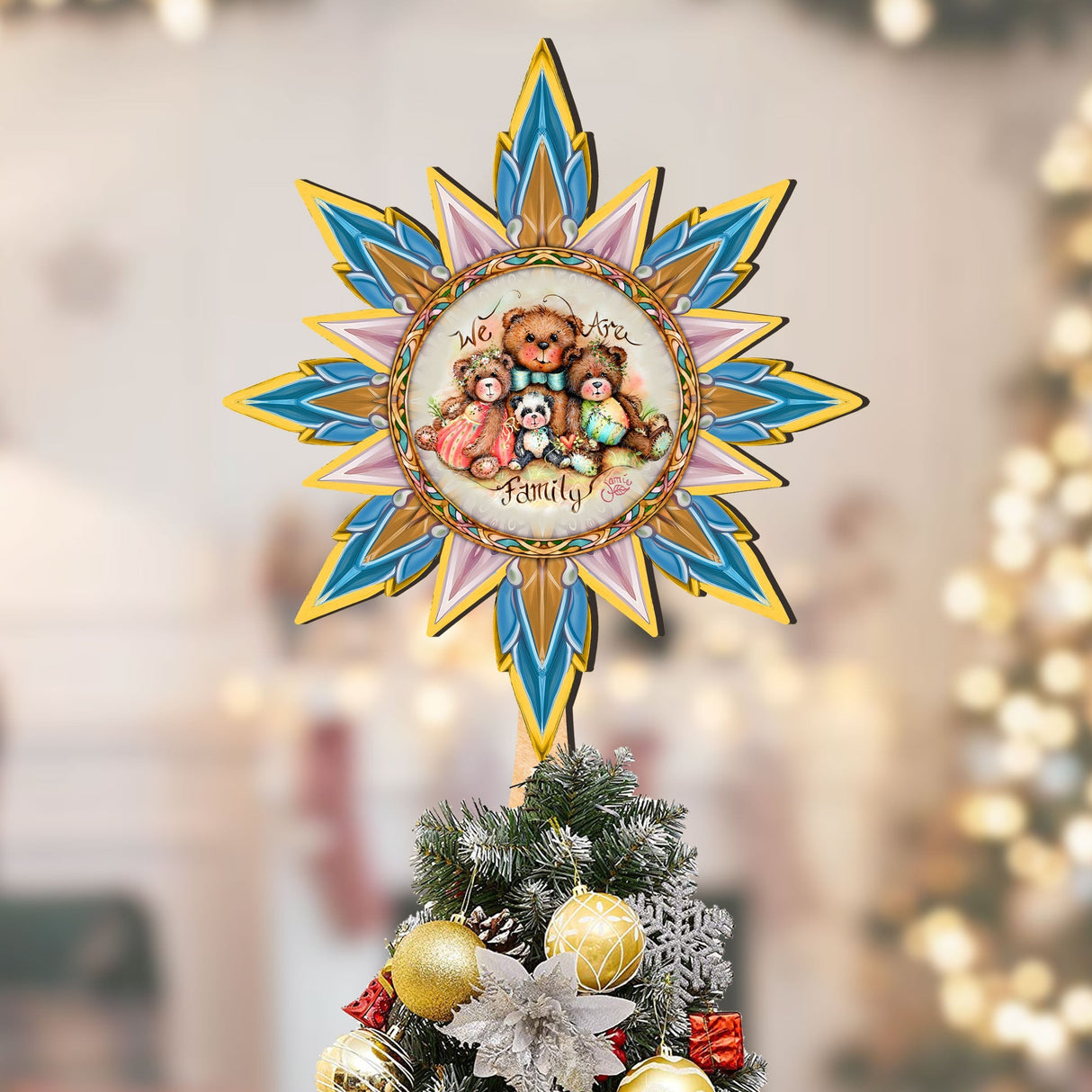 Adorno de madera para la punta del árbol de Navidad "Somos la Familia", de Jamie Mills-Price - Decoración navideña - 89520-MP