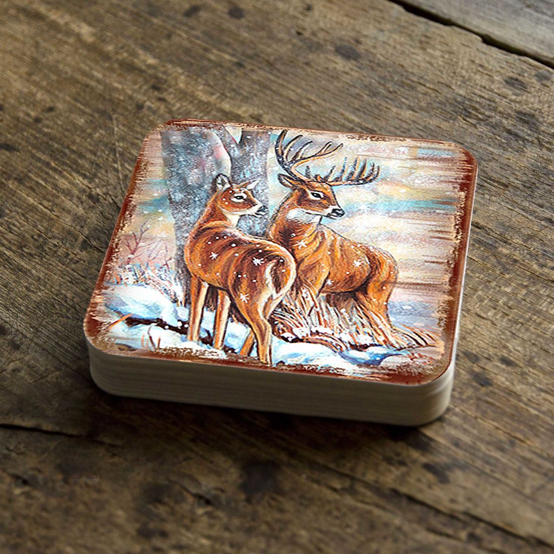 Deer's Wooden Cork Coasters Gift Set of 4 by Nature Wonders - Nature Wildlife Decor - 95212C-S4