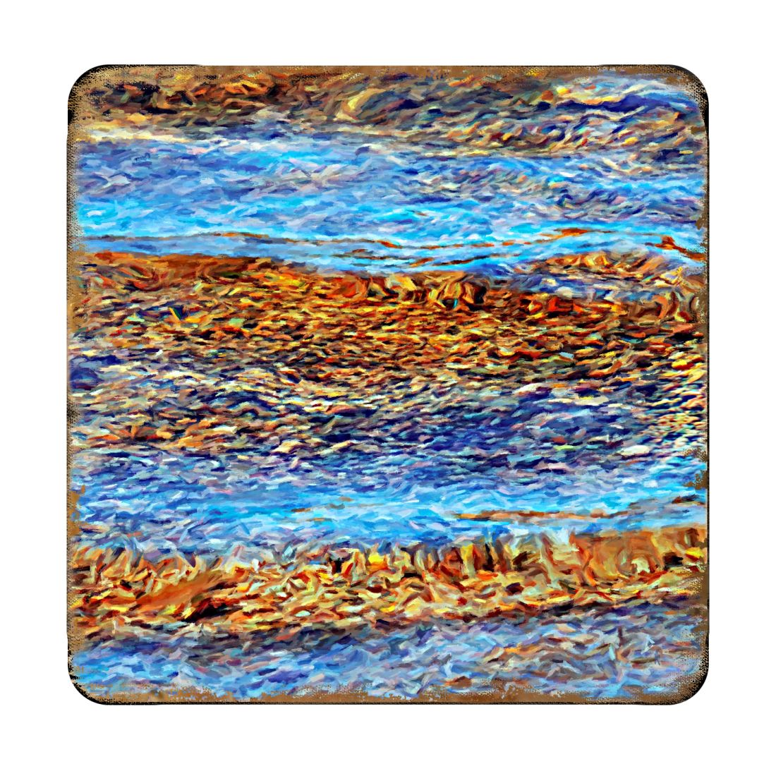 Beach Waves Coastal Wooden Cork Coasters Gift Set of 4 by Nature Wonders - Coastal Sea-Life Decor - 95354C-S4