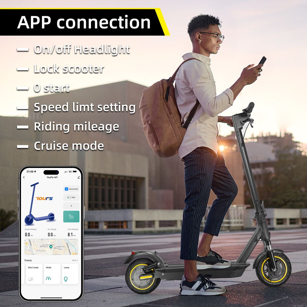 Patinete eléctrico W4MAX de 10 pulgadas con función de app, soporte para móvil y protección antirrobo, plegable, carga máxima 130 kg