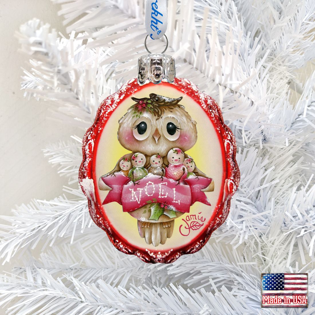 Noel Owl Mercury Glass Ornament by Jamie Mills-Price - Christmas Santa Snowman Decor - 778204-7509