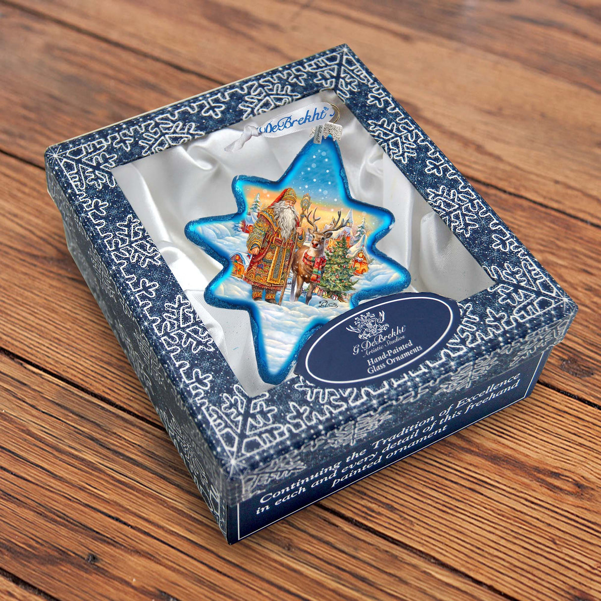 Adorno de cristal con forma de Papá Noel y reno de G. Debrekht - Decoración navideña de Papá Noel y muñeco de nieve - 755-050