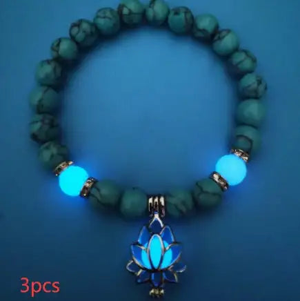 Energy Luminous Lotus Natural Stone Bracelet Yoga Healing Luminous Glow In The Dark Charm Beads Bracelet For Men Women Prayer Buddhism - Lootquake