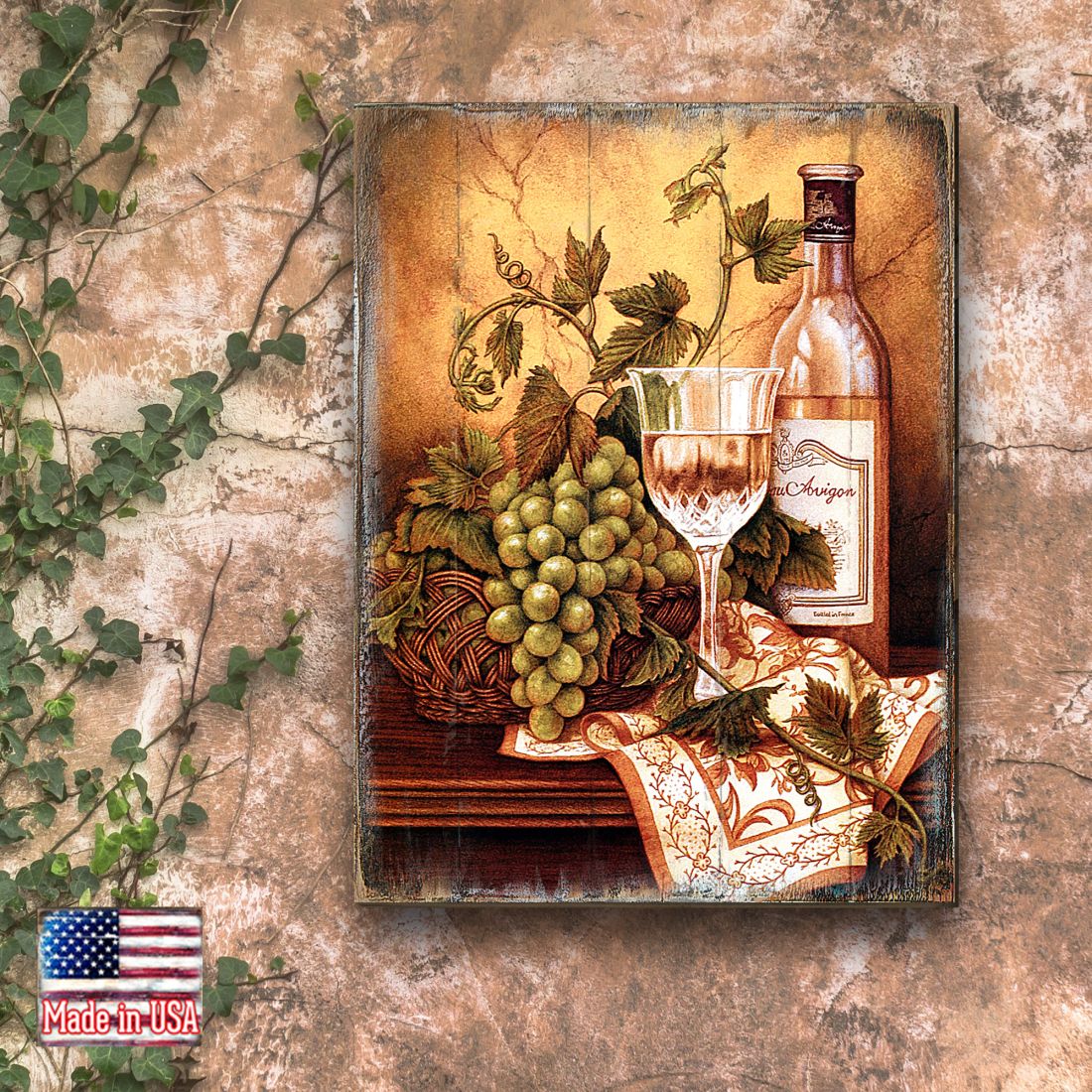 Avel Vine and Grapes Wooden Wall Art by Nature Wonders - Nature Wildlife Decor - 95349B