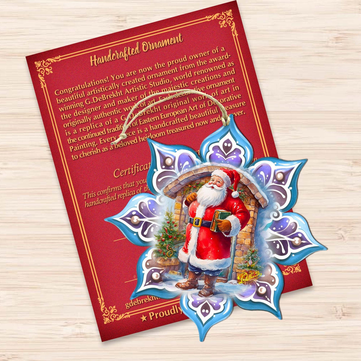 Adornos de madera de Papá Noel con copos de nieve y libro de G. Debrekht - Decoración navideña de Papá Noel y muñeco de nieve - 8688420