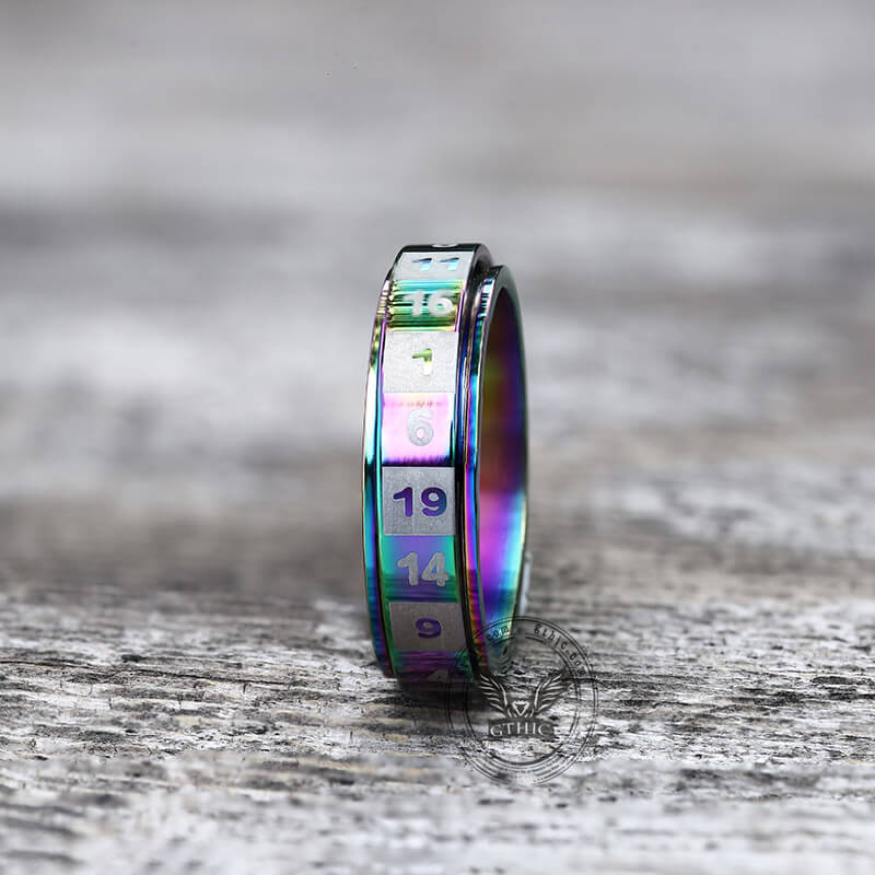 D20 Random Number Stainless Steel Spinner Dice Ring