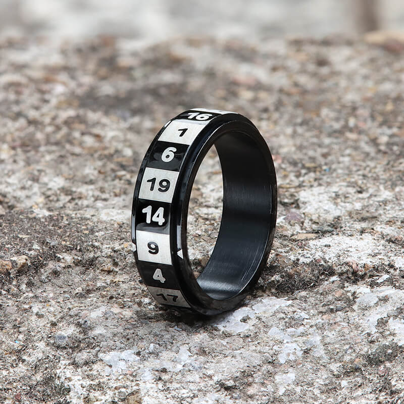 D20 Random Number Stainless Steel Spinner Dice Ring