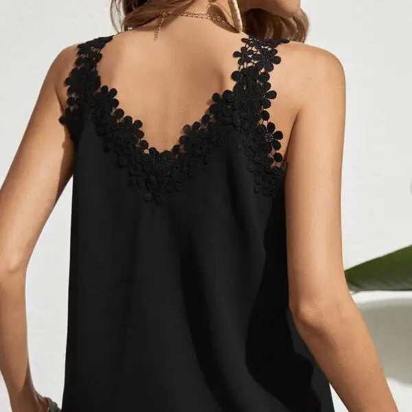 Women's Solid Color Loose And Versatile Casual Lace Trimmed V-neck Camisole Vest - Lootquake