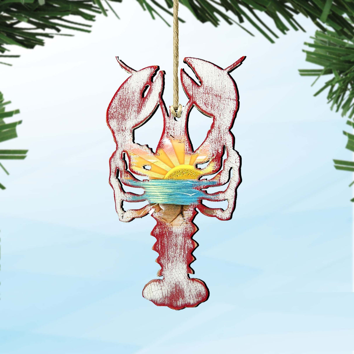 Adornos rústicos de madera con forma de langosta de G. DeBrekht - Decoración navideña costera - 8198538