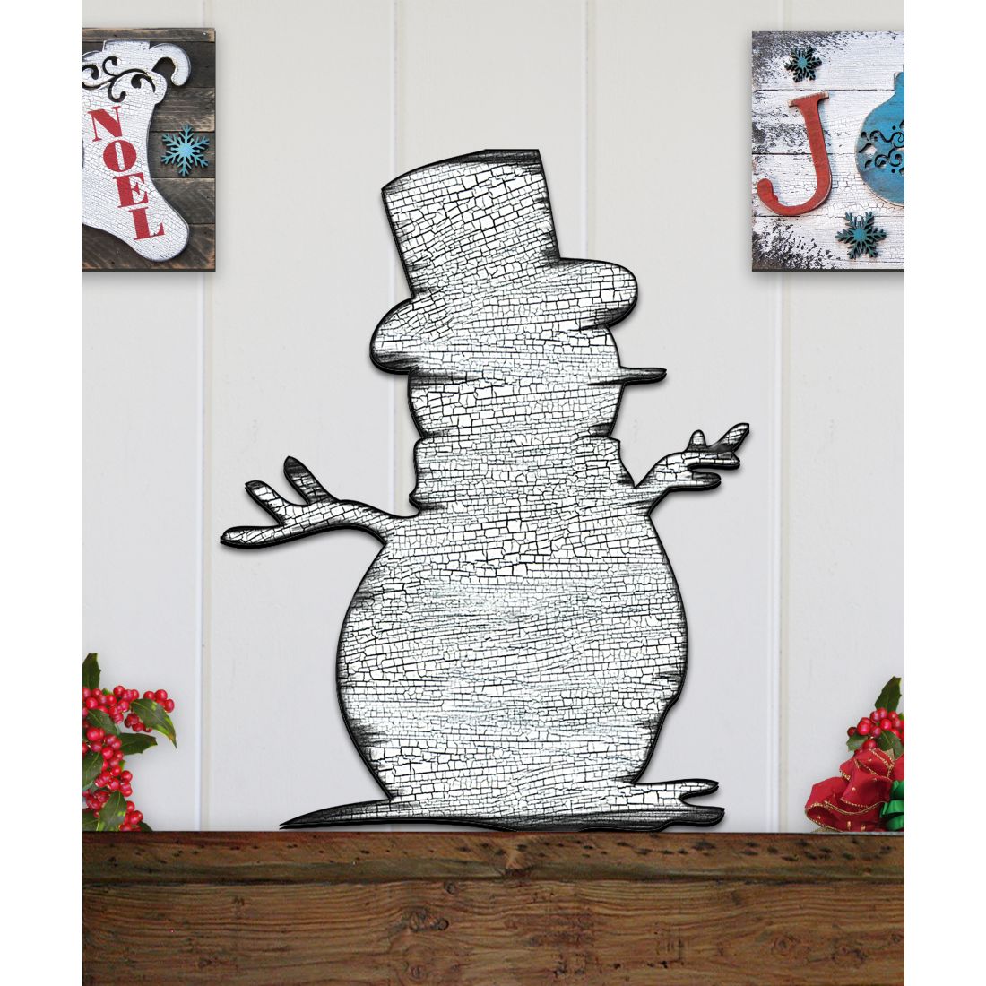 Decoración rústica para puerta con muñeco de nieve - Decoración navideña con Papá Noel y muñeco de nieve - 8198801H