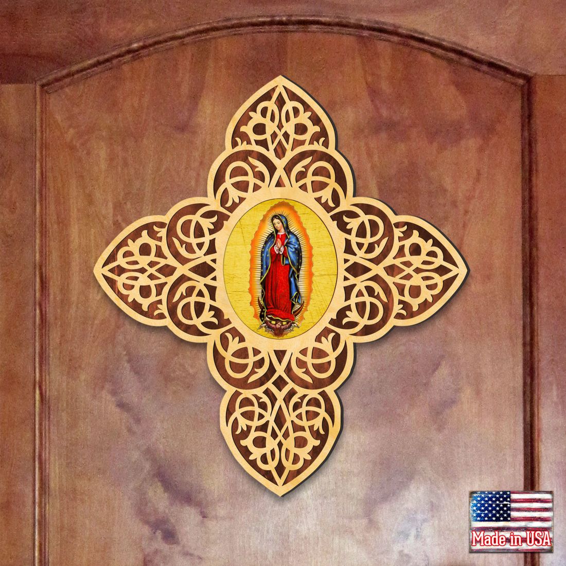 Cruz de madera de filigrana de la Virgen de Guadalupe de Museum Icons - Decoración inspiradora de iconos - 88432