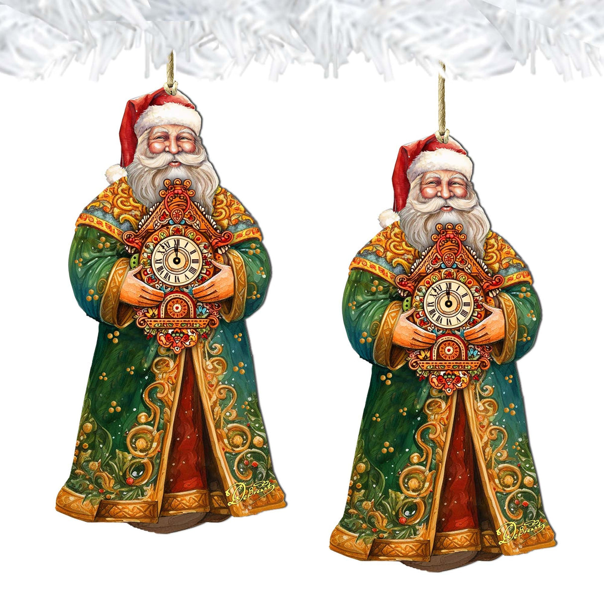 Adornos de madera del Reloj Mágico de San Nicolás de G. Debrekht - Decoración navideña de Papá Noel y muñeco de nieve - 8691412