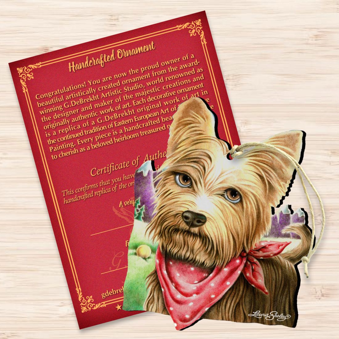 Charming Dog and Cat Wooden Ornaments for Pets - A Refreshing Drink by Laura Seeley - Product Code 8511020-LS