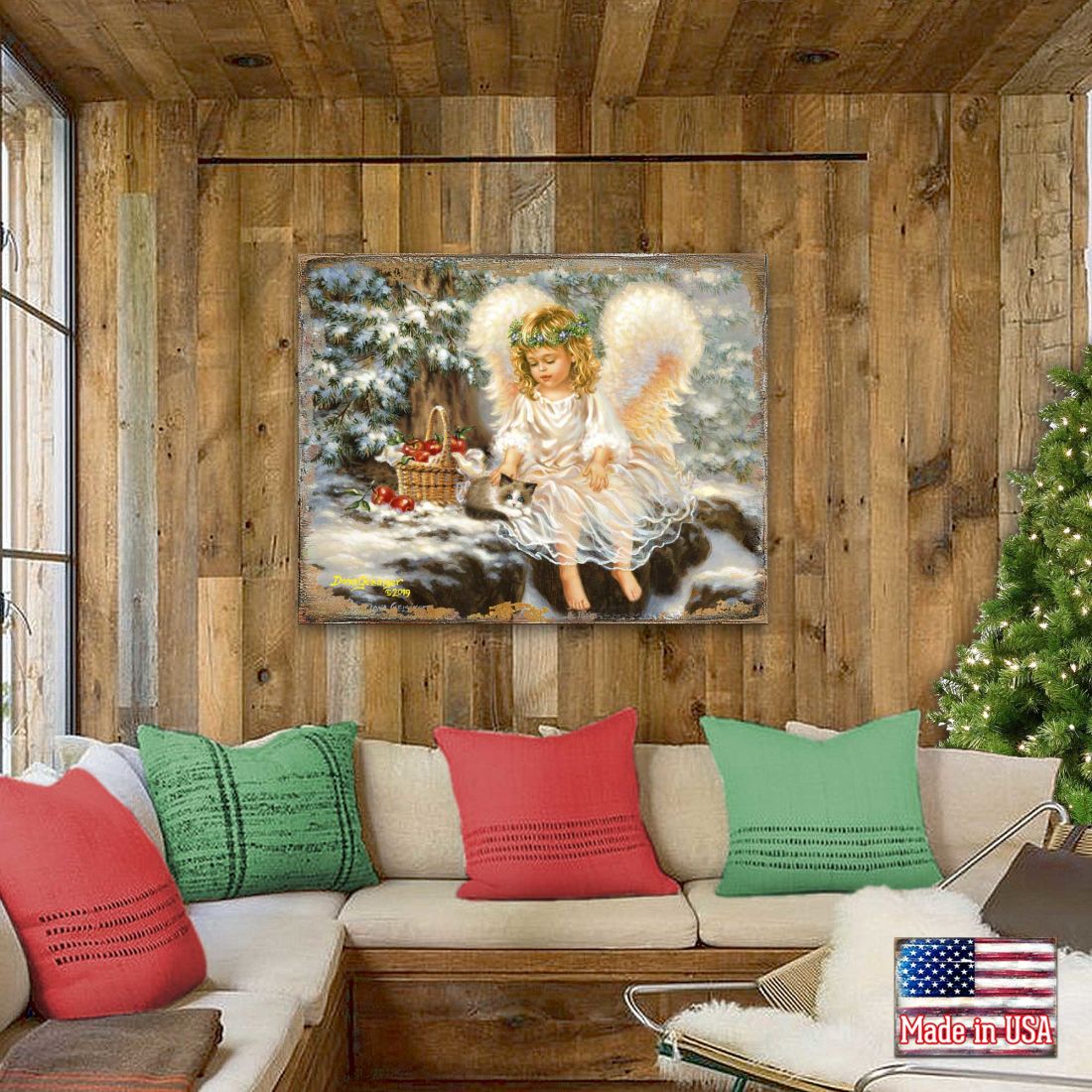 Ángel americano de compañía invernal, arte mural de madera de D. Gelsinger - Decoración navideña - 95657B-0718