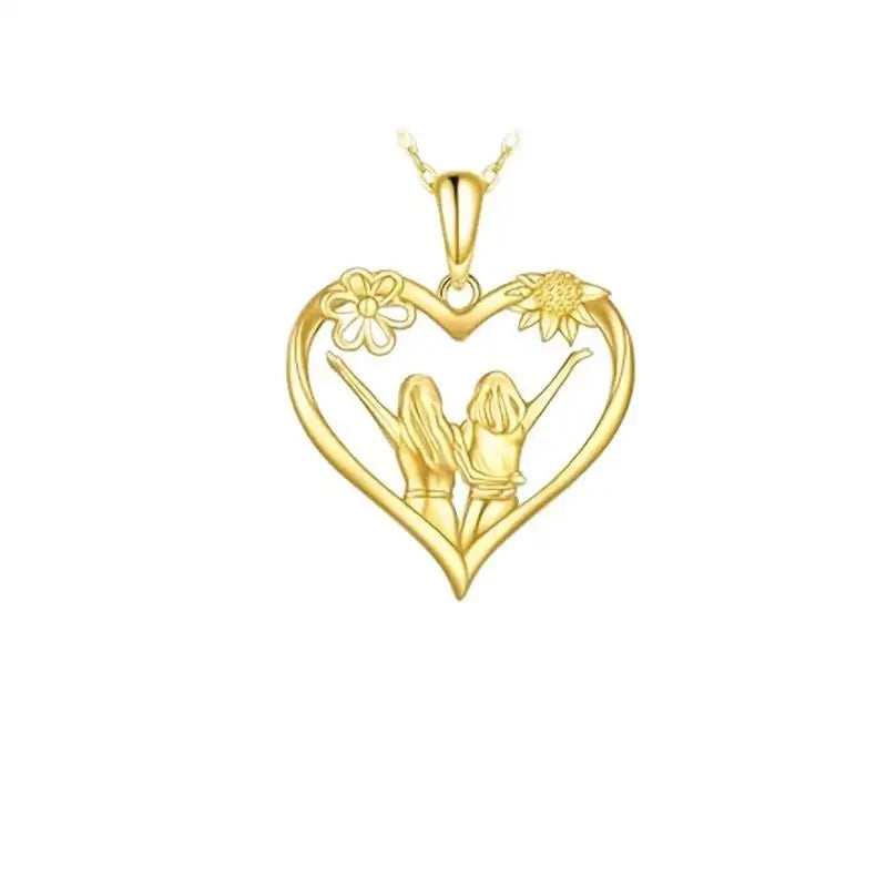Sunflower Heart Pendant Necklace, Gold Colored Zinc Alloy - Lootquake