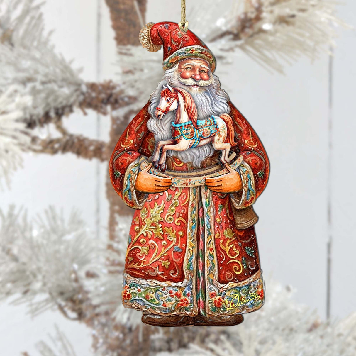 Adornos de madera con el nostálgico caballo mecedor de Papá Noel de G. Debrekht - Decoración navideña con muñeco de nieve de Papá Noel - 8691414