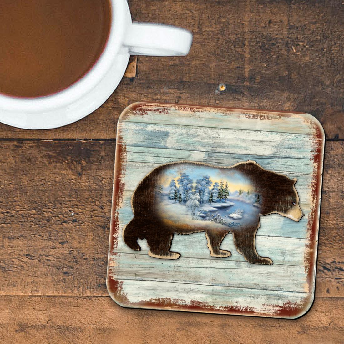 Bear Wooden Cork Coasters Gift Set of 4 by Nature Wonders - Nature Wildlife Decor - 8198215-9C-S4