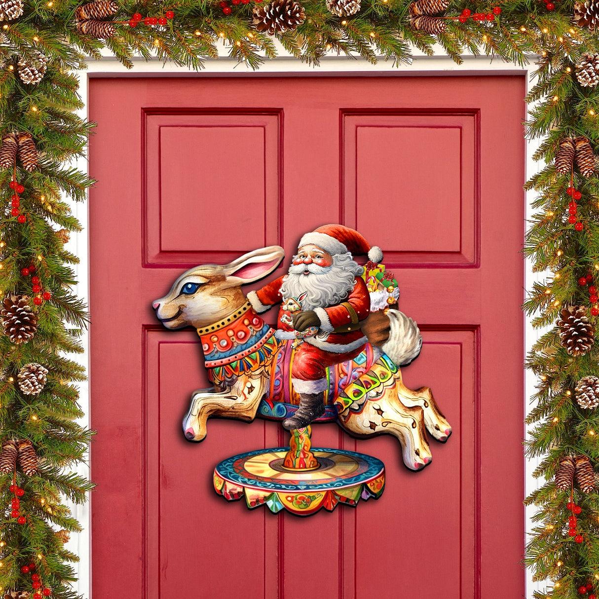 Decoración navideña para puerta con Papá Noel en carrusel de conejos de G. Debrekht - Decoración navideña con Papá Noel y muñeco de nieve - 8611067H