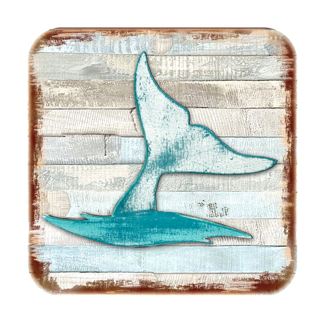 Juego de 4 posavasos de corcho de madera con diseño costero "Whales Tale" de Nature Wonders - Decoración costera con temática marina - 8198535-9C-S4