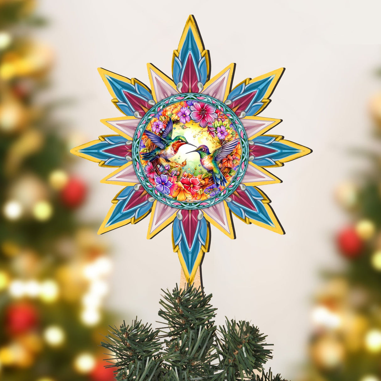 Hummingbird Heaven Star Tree Topper Wooden Decor by G. Debrekht - Wildlife Holiday Decor - 89512