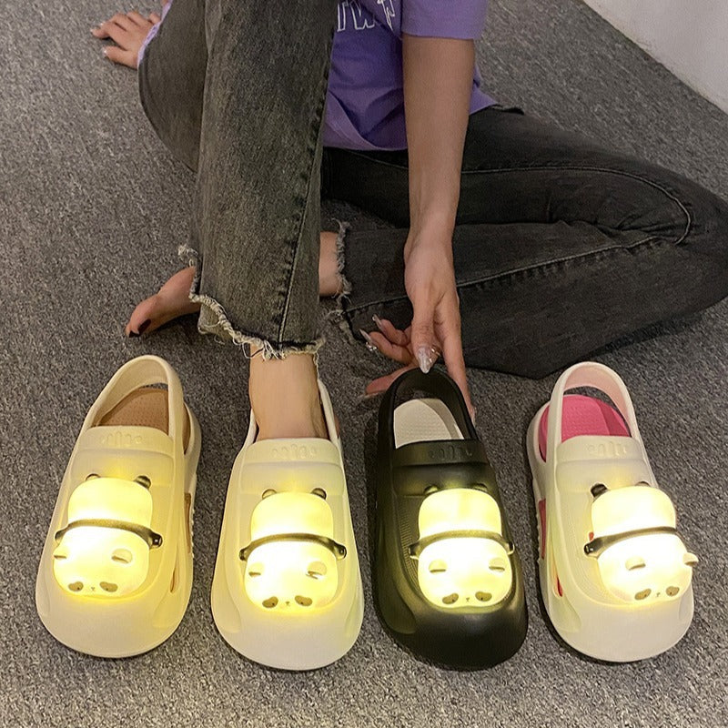 Cute Slipper With Panda Lamp Summer Sandals Femme Light Funny Woman Slippers Shoes Women