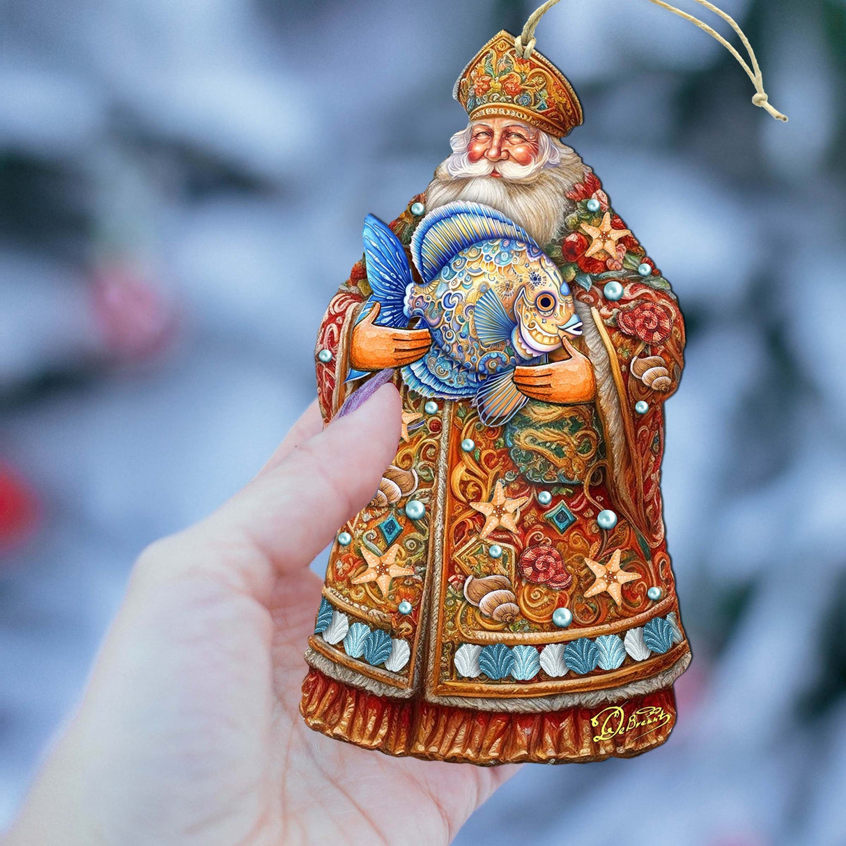 Adornos de madera de Papá Noel con pez de G. Debrekht - Decoración navideña de Papá Noel y muñeco de nieve - 8691411