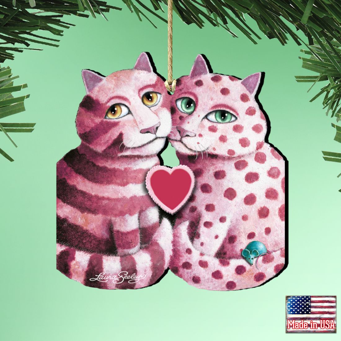 First Date Cat Wooden Ornaments by Laura Seeley - Pets Dog and Cats Decor - 8512060-LS