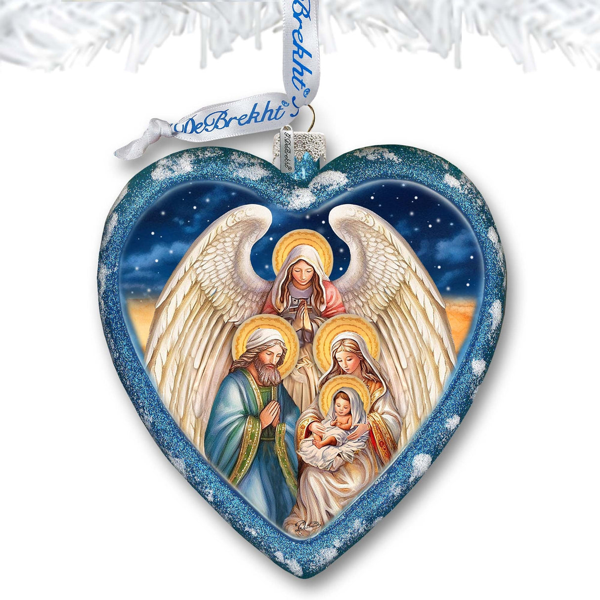 Adorno de cristal con forma de corazón para la Natividad con la Divina Presencia del Ángel, de G. Debrekht - Decoración navideña para la Natividad - 738-094