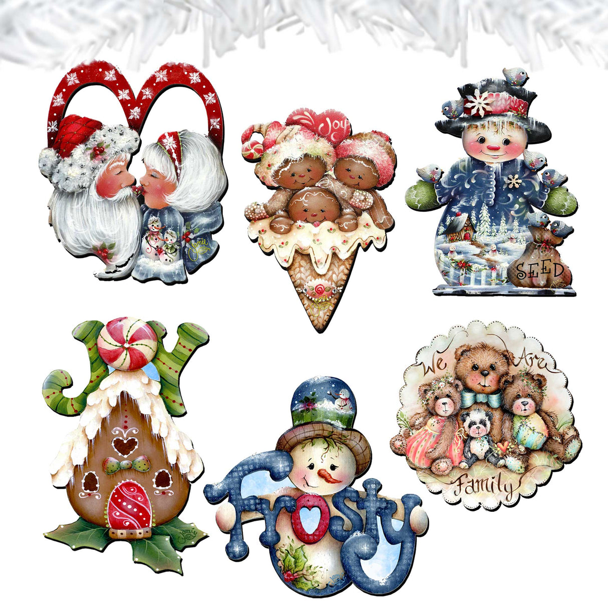 Merry Christmas Decorative Wooden Clip-on Ornaments Set of 6 by Jamie Mills-Price - Christmas Decor - 8090136C-S6