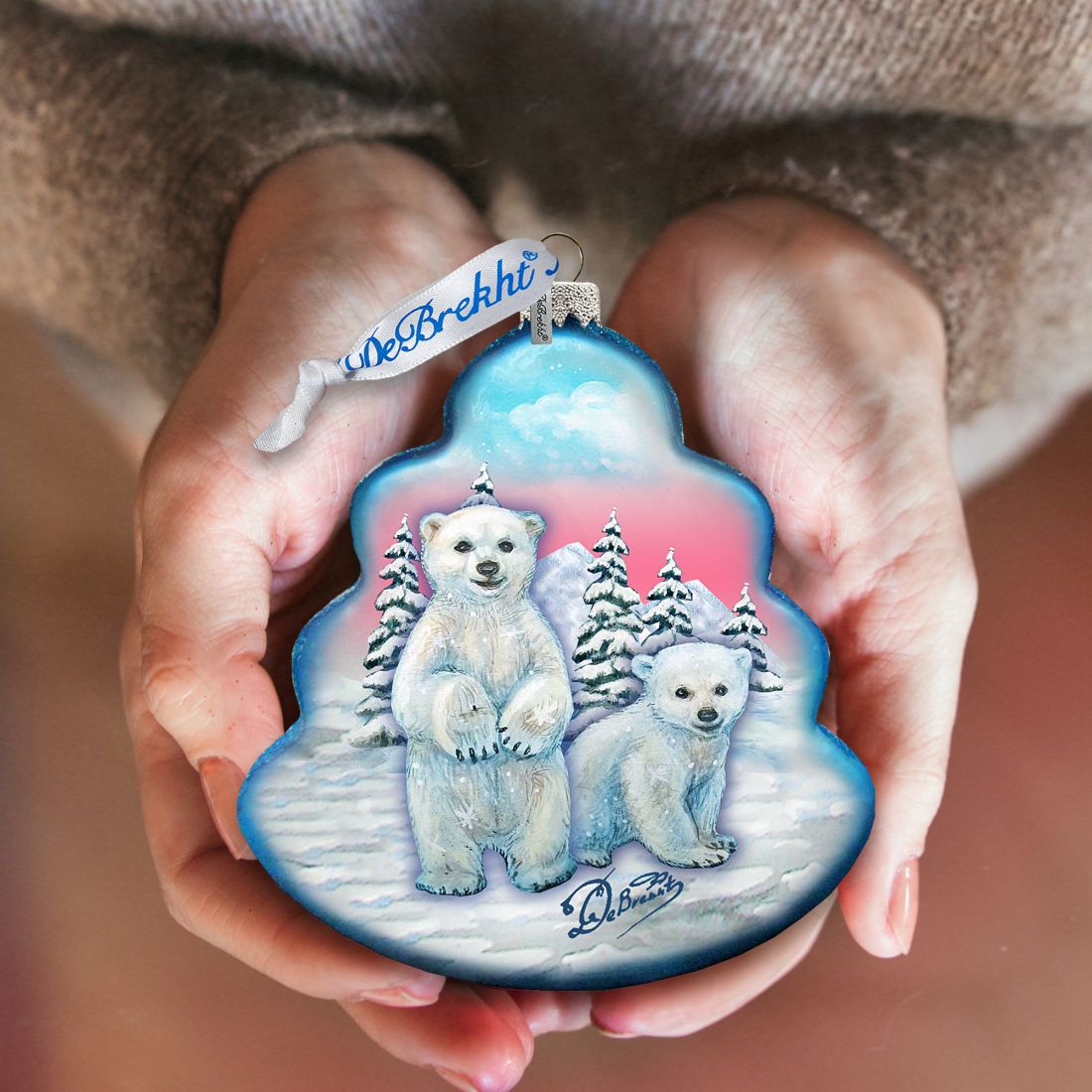 Polar Bear Tree Glass Ornament by G. DeBrekht - Wildlife Holiday Decor - 762-012