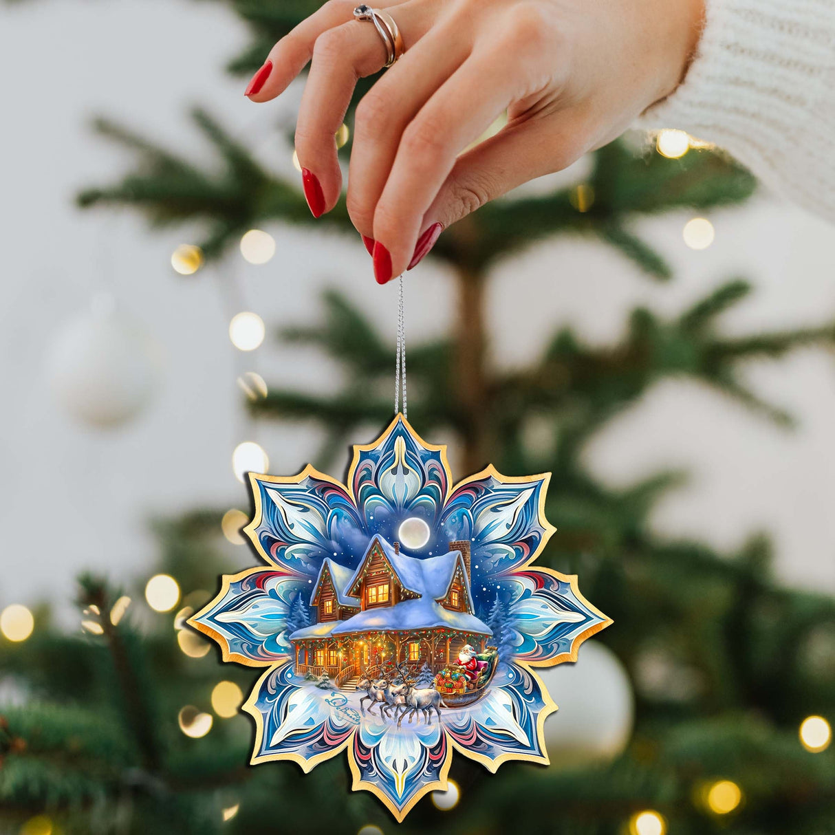 Waiting for Christmas Snowflake Wooden Ornaments Set of 3 by G. Debrekht - Christmas Decor - 8090150-S3