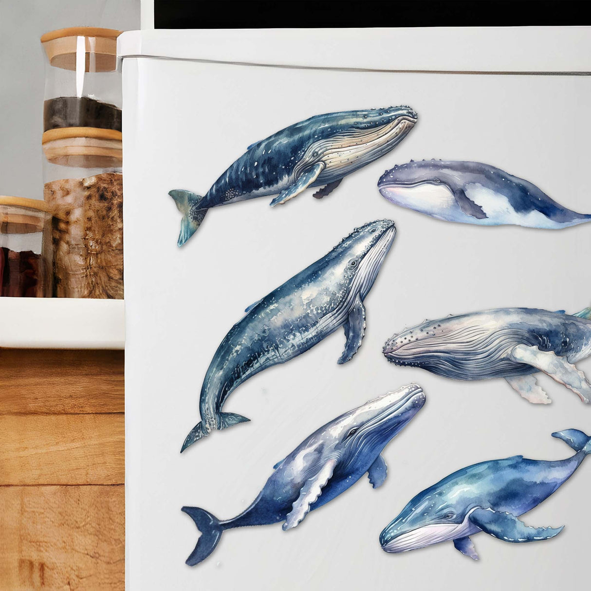 Coastal Giants Humpback Whales Decorative Wooden Magnets Set of 6 by G. Debrekht - Wildlife Decor - 8090103G-S6