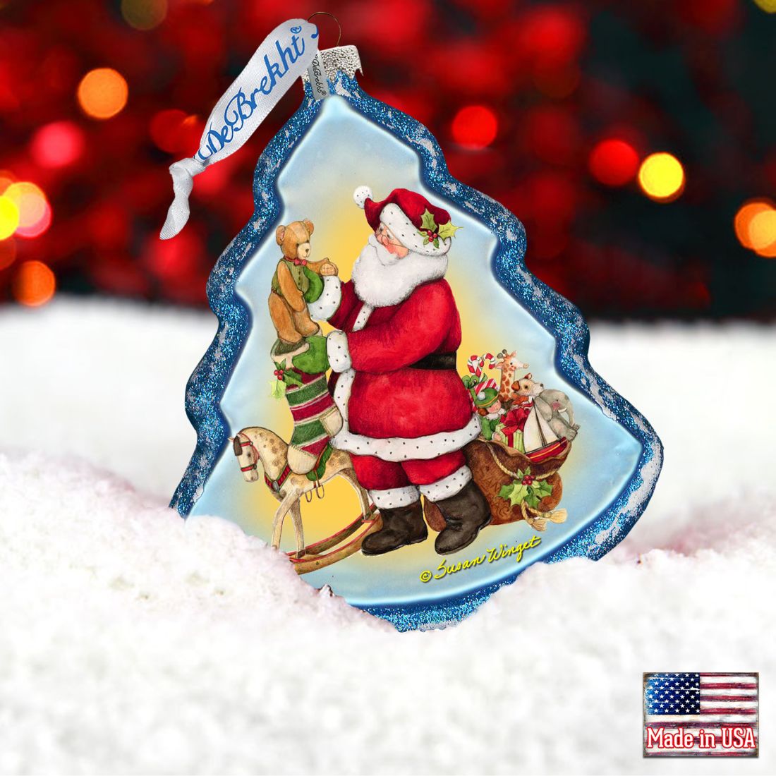 Santas Workshop Glass Ornament by Susan Winget - Christmas Santa and Snowman Decor - 762-203-SW