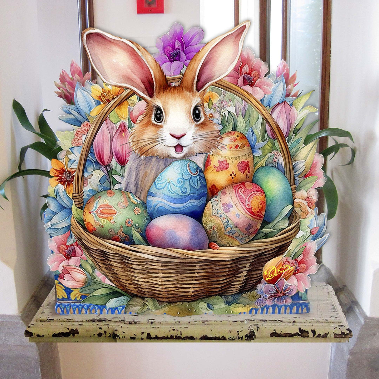 Bunny in a Basket Holiday Door Decor by G. Debrekht - Easter Spring Decor - 8652764H