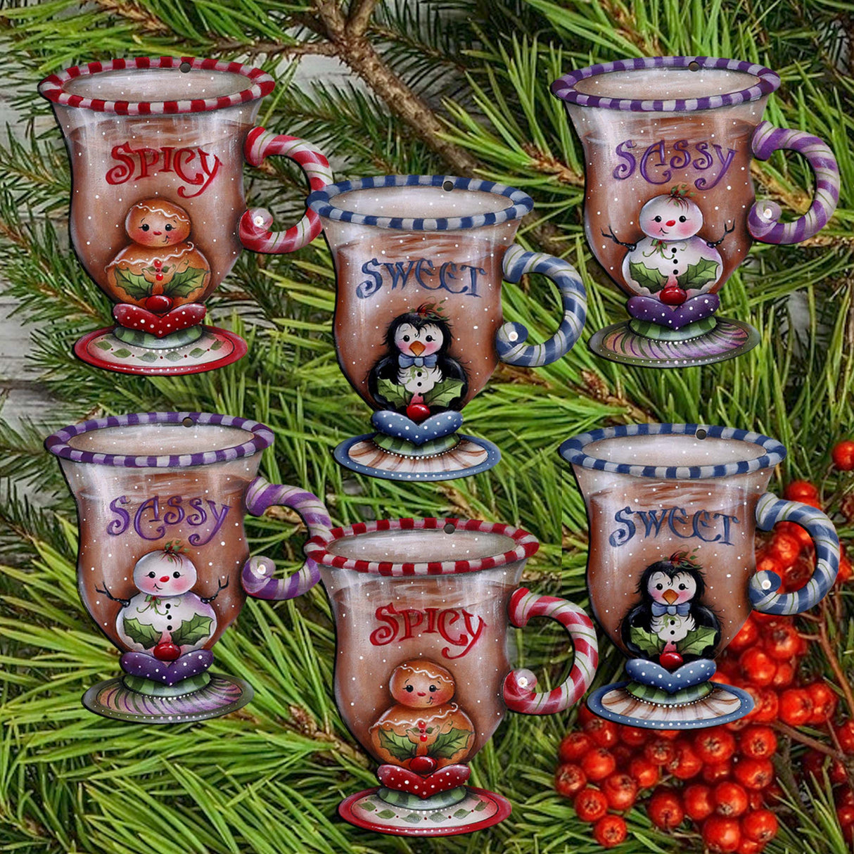 Adornos decorativos de madera con pinzas para la temporada dulce y picante, juego de 6, de Jamie Mills-Price - Decoración navideña - 8090053C-MP-S6