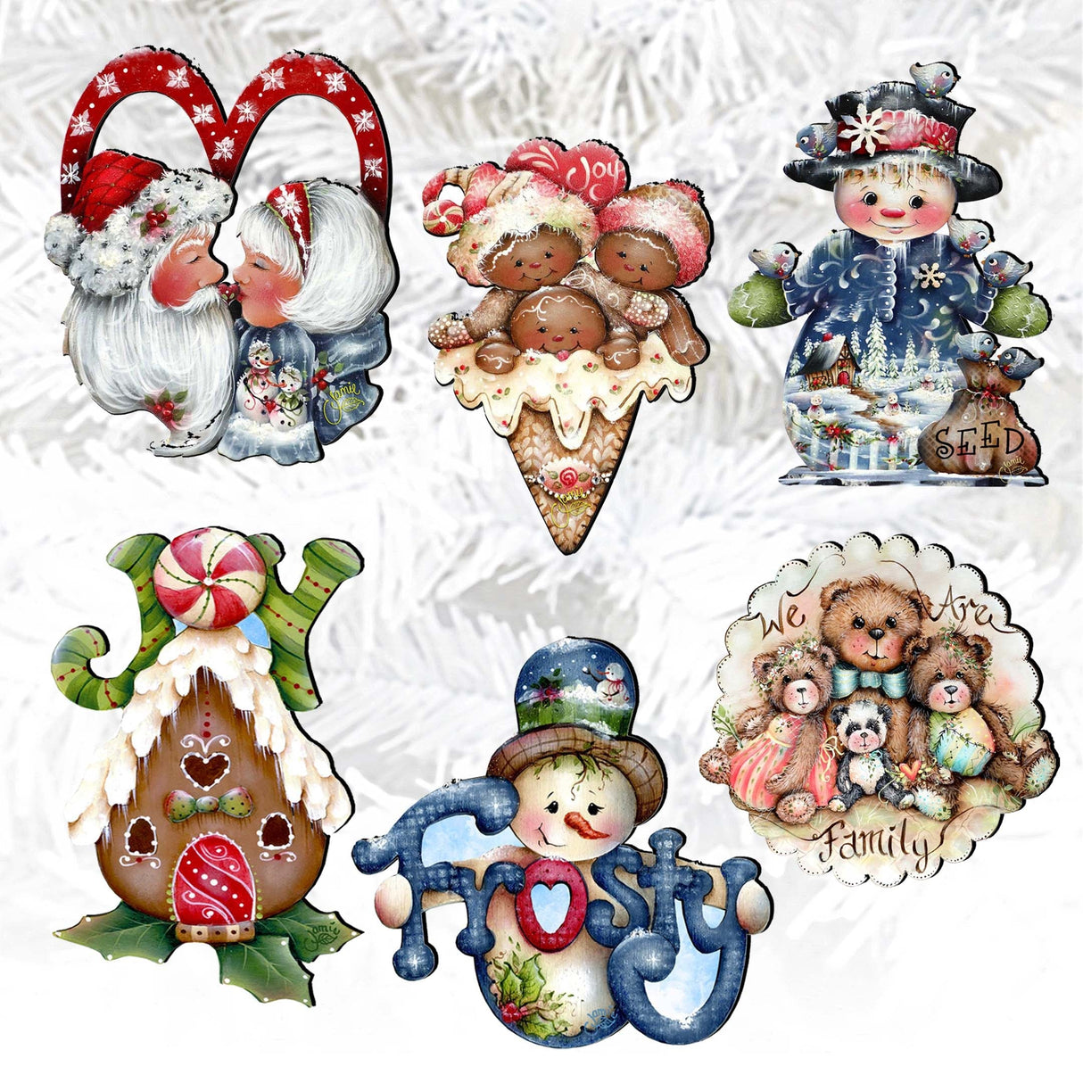 Merry Christmas Decorative Wooden Clip-on Ornaments Set of 6 by Jamie Mills-Price - Christmas Decor - 8090136C-S6