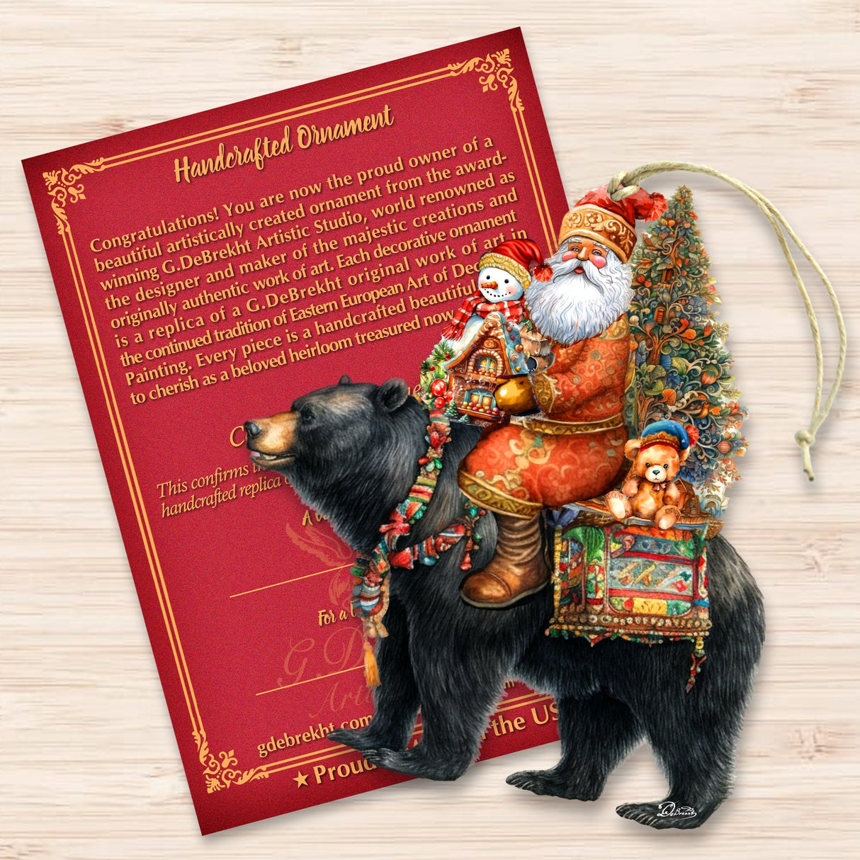 Adornos de madera de Papá Noel sobre oso negro, decoración navideña de muñeco de nieve - 8611064