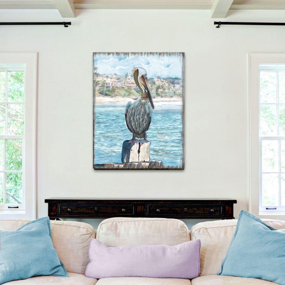 Ocean Serenity Pelicans Wooden Coastal Wall Art by Nature Wonders - Coastal Sea-Life Decor - 95252-3B