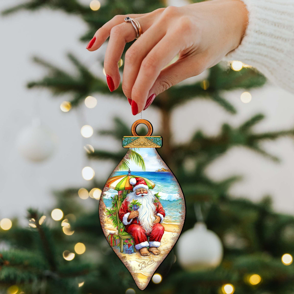 Santa on the Beach Decorations Santa's Beach Break Wooden Ornaments by G.Debrekht Coastal Holiday Decor - 8688182