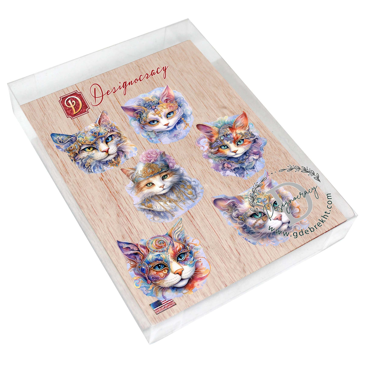 Cats Masks Decorative Wooden Magnets Set of 6 by G. Debrekht - Christmas Decor - 8090033G-S6