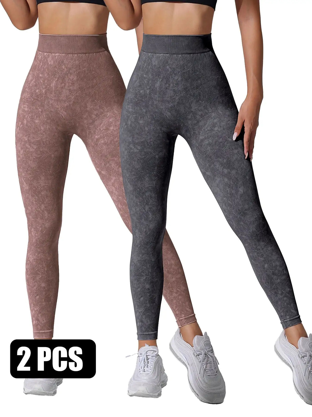 2 Pieces High Waist V Back Yoga Pants Tummy Control Running Workout Tight - Lootquake