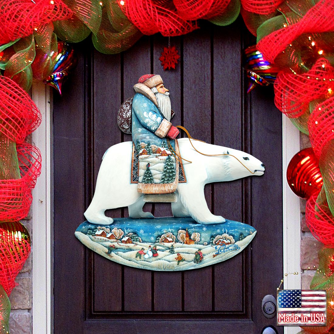 Decoración navideña para puerta con Papá Noel y oso polar de G. DeBrekht - Decoración navideña con Papá Noel y muñeco de nieve - 8116382H