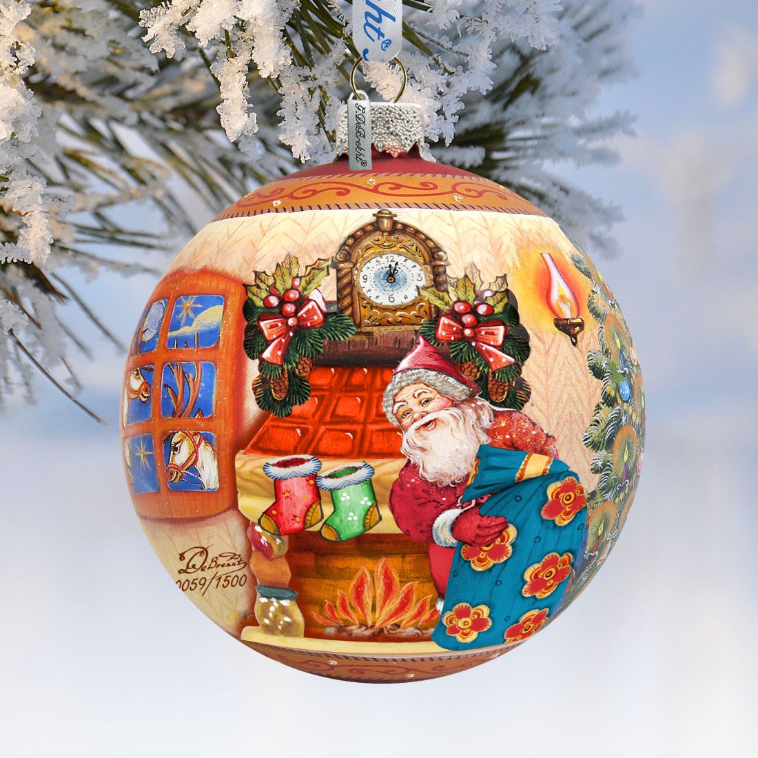Christmas Night Ball Glass Ornament Limited Edition by G. DeBrekht - Christmas Santa Snowman Decor - 73851