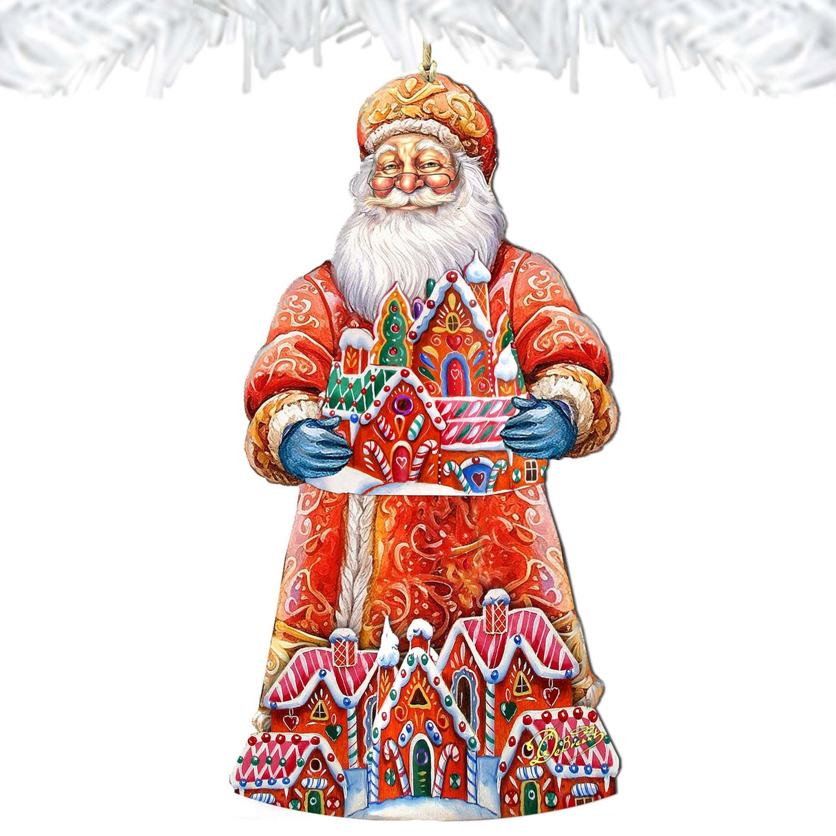 Adornos de madera de Papá Noel y la casa de jengibre de G. Debrekht - Decoración navideña de Papá Noel y muñeco de nieve - 8691404