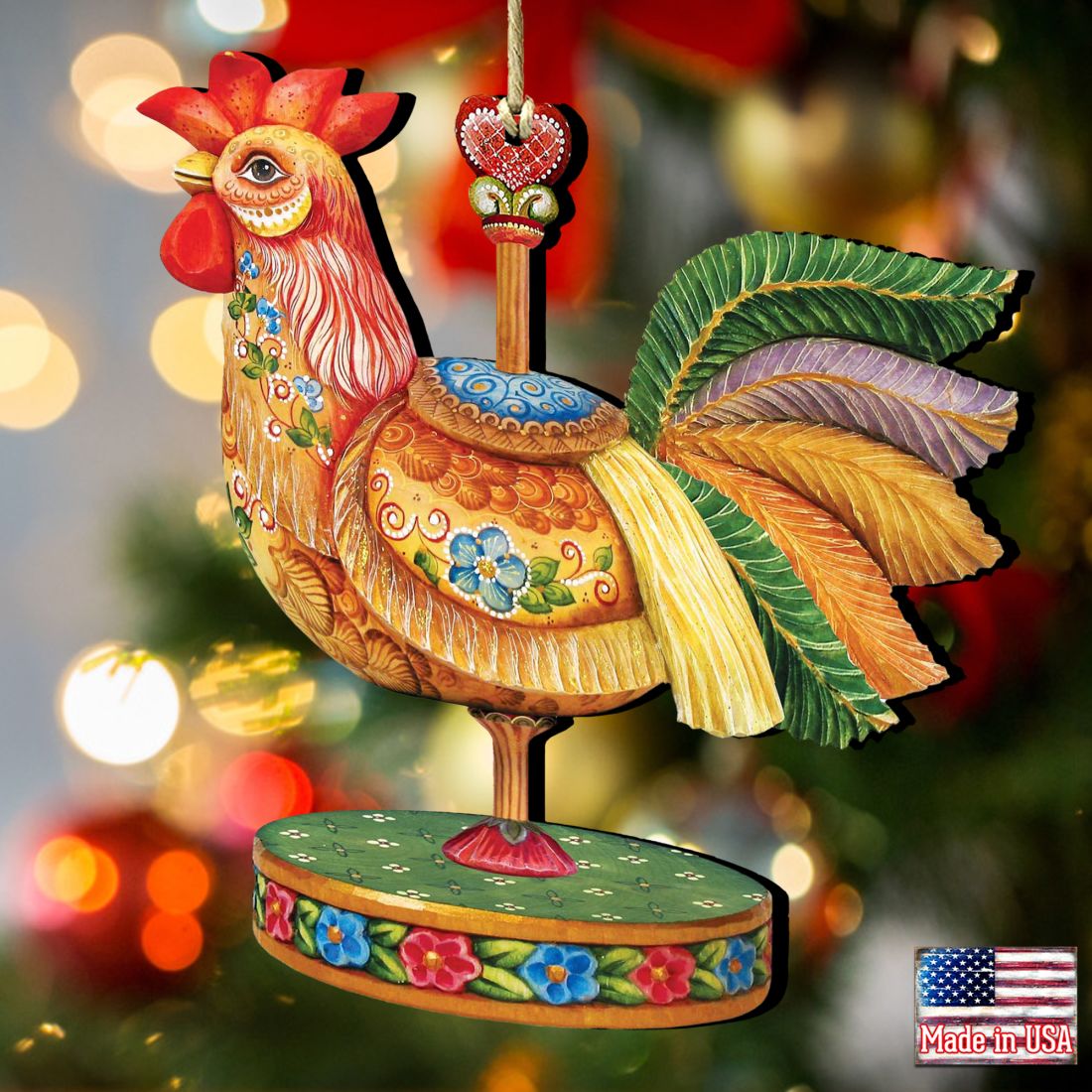 Carousel Rooster Christmas Wooden Ornaments by G. DeBrekht - Carousel Holiday Decor - 8114038
